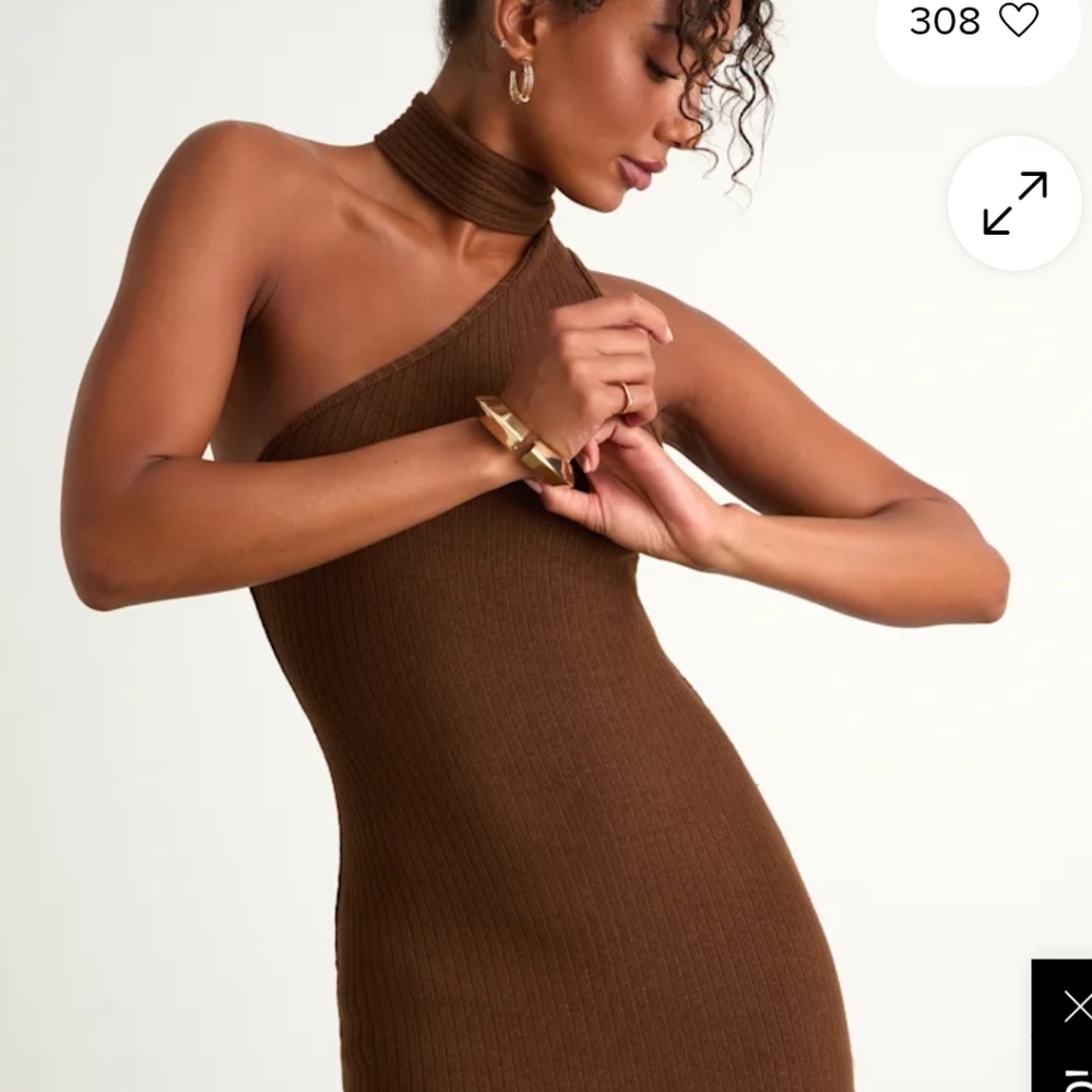 Lulu's Elegant One-Shoulder Brown Dress